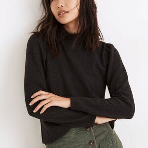 Madewell (Re)sourced Plush Mockneck Puff-Sleeve Top in Sz Small (Hthr Charcoal)